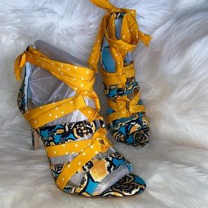 GIANNI BINI ABRIANNA POLKA DOTS ANKLE WRAP LACEUP STILETTO HEELS